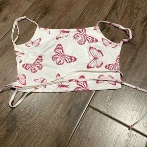 Backless tied crop tank top. No size tag, best fit a size small
